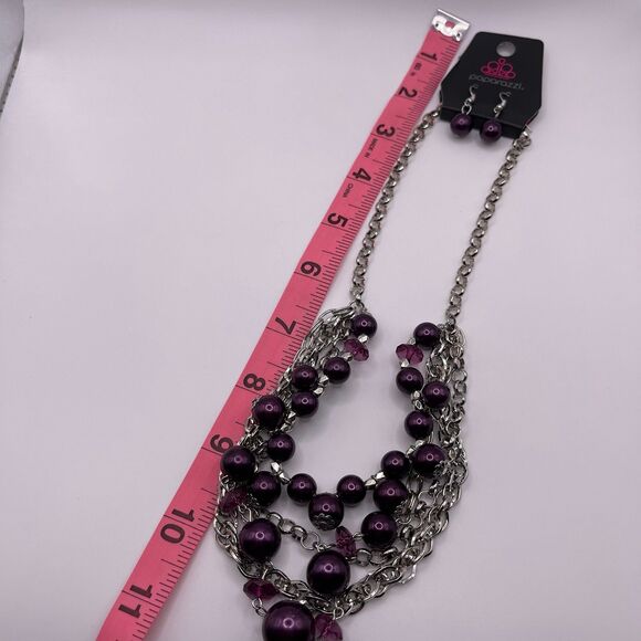 Paparazzi Women's Vintage Appraisal Purple Pearl Layering Necklace & Earring Set - Picture 9 of 12